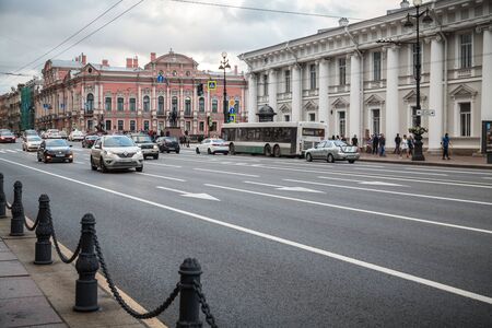Saint Petersburg, Russia, August, 7, 2017 - View of Anichkov Palace (Office of Its Imperial Majesty) and  Beloselsky-Belozersky Palace. Nevsky Prospect.のeditorial素材