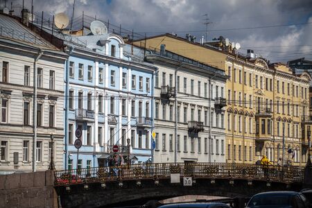 Saint Petersburg, Russia, August, 8, 2017 - View to Big Stables Bridge. Moyka river Embankment.のeditorial素材