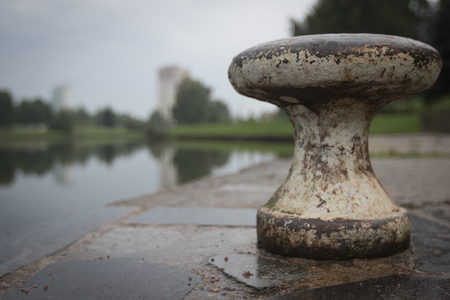 Pier, mooring for ships, boats at the riverbank.の写真素材