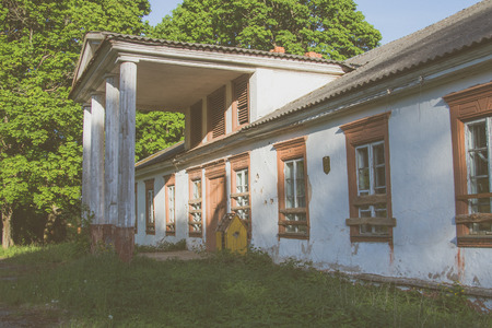 Old yellow brick administration house in the Polish styleの写真素材