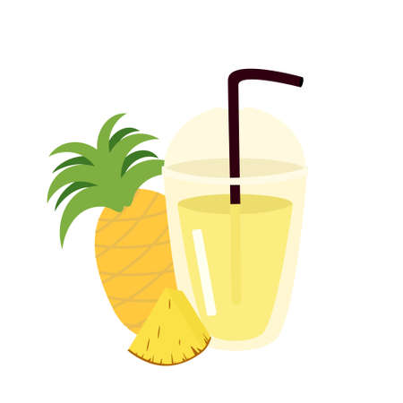 Glass of pineapple ( ananas ) juice isolated on white background. icon vector illustration.のイラスト素材