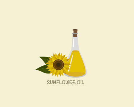 Fresh organic sunflower flower with bottle of sunflower vector illustration.のイラスト素材