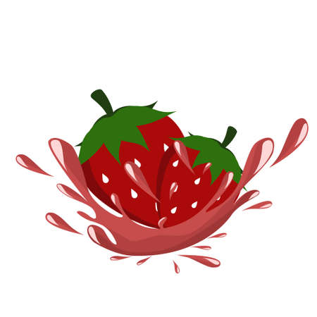 Red strawberry juice splash cartoon icon vector illustration.のイラスト素材