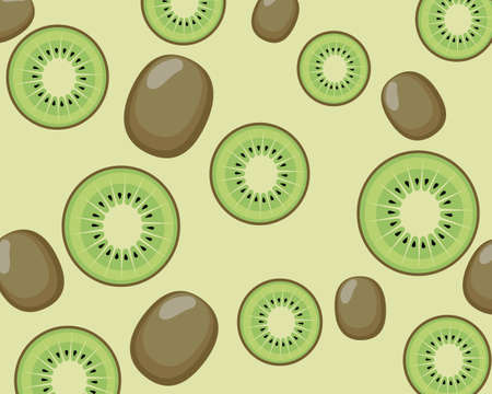 Fresh ripe whole kiwi fruit and slice pattern texture background.Icon vector illustration.のイラスト素材
