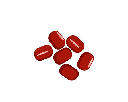 Closeup red small Azuki beans ( Adzuki or japanese red bean ) isolated on white background. Top view. Icon vector illustration.のイラスト素材