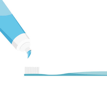 Toothbrush and toothpaste in plastic glass isolated on white background. Icon illustration.のイラスト素材