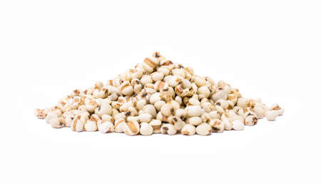 Pile of Adlay millet ( pearl millet or Job's tears ) isolated on white background.の写真素材