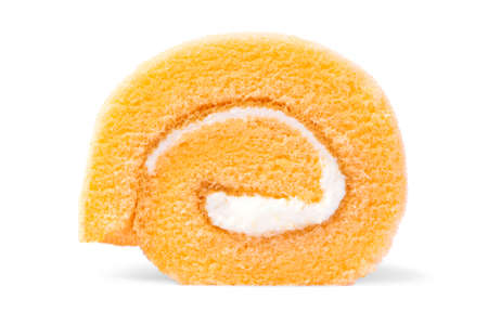 Orange cake roll with cream isolated on white background.の写真素材