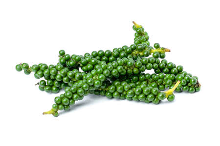 Pile of fresh organic green peppercorn isolated on white background.