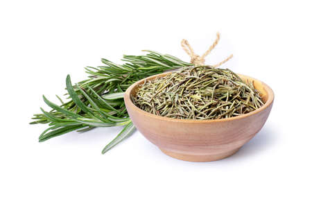 Fresh and dried rosemary leaves isolated on white background.の写真素材