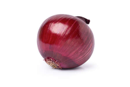 Unpeeled red onion isolated on white background with clipping path.の写真素材