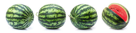 Collection of fresh watermelon with water melon cut sliced isolated on white background .の写真素材