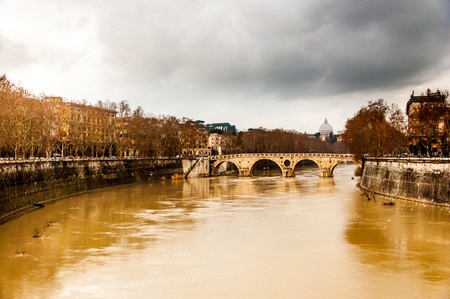 Tiber river in Rome during the rainの写真素材