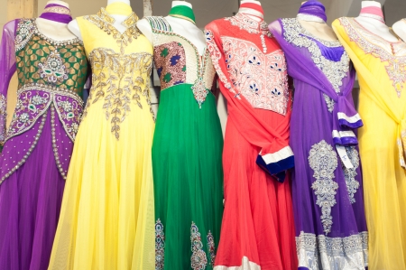 Traditional colorful Indian Clothes in the marketの写真素材