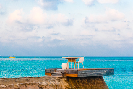 Food on the Pier on the beachの写真素材