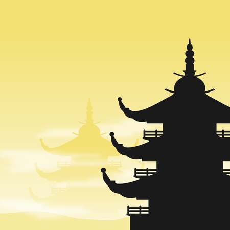 Asian Pagoda Silhouette at Dawnのイラスト素材