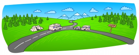 Towing Caravan on the Roadのイラスト素材