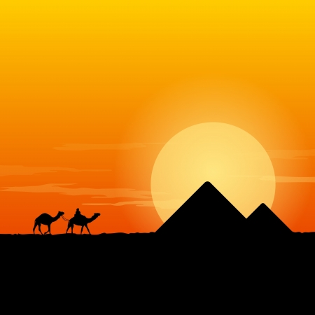 Camel Caravan and Pyramidのイラスト素材
