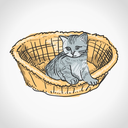 Kitten in Basketのイラスト素材