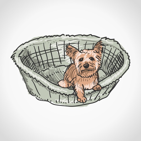 Yorkshire Terrier in Basketのイラスト素材
