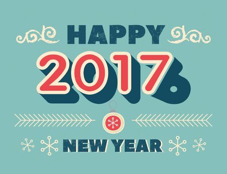 Vintage style greeting card - Happy New Year 2017 and 2016 - retro style typography with decorative...