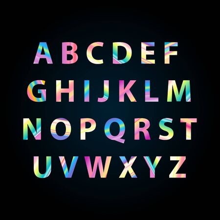 The color rainbow alphabet with gradient parrot letters. Capital brigt letters. Perfect for logo, signboard, business cards. Vector illustrationのイラスト素材