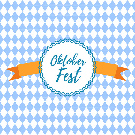 Oktoberfest logo stamp on blue-white checkered pattern and lettering Oktoberfest with ribbon.のイラスト素材