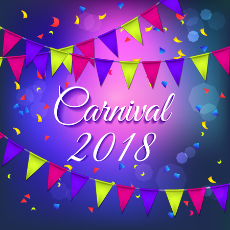 Popular event invitation to Brazil carnival in South America summer holiday. Background with flag garlands, masquerade concept vector illustration.のイラスト素材