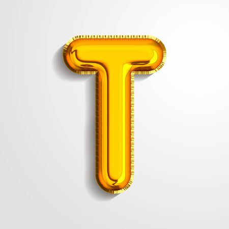 Gold metallic helium alphabet balloon foil letter T realistic 3d render air balloon. Collection of golden balloon alphabet Vector illustration.のイラスト素材