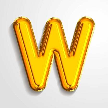 Gold metallic helium alphabet balloon foil letter W realistic 3d render air balloon. Collection of golden balloon alphabet Vector illustration.のイラスト素材