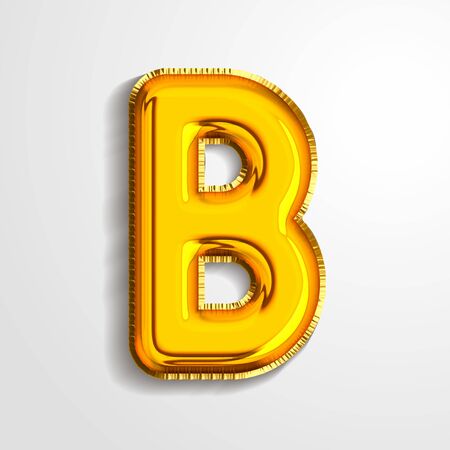 Gold metallic helium alphabet balloon foil letter B realistic 3d render air balloon. Collection of golden balloon alphabet Vector illustration.のイラスト素材