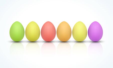 Happy Easter Celebration , Bright colored realistic vector easter eggs isolated on white background with shadow. Spring palette of colors. Vector illustration.のイラスト素材