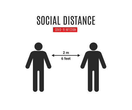 Keep distance sign. Social distancing Covid-19. Coronovirus epidemic protective equipment. Preventive measures. Steps to protect yourself. Keep the 1 meter distance. Vector illustration.のイラスト素材