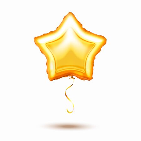 Vector Gold foil star balloon realistic 3d render air balloon in white background. Party balloon event design decoration. Balloons isolated Party decoration wedding, birthday, celebration, anniversaryのイラスト素材