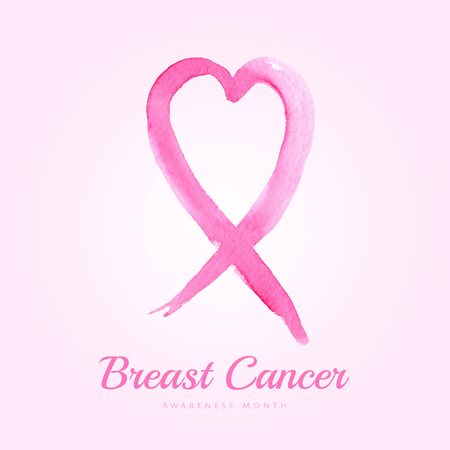 Pink ribbon in a heart shape , symbol of the fight against breast cancer in a watercolor style.のイラスト素材