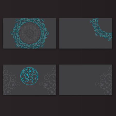 Set of 4 vintage business card with floral circle pattern ornament. line art style beautiful logo sign. Vector design template mock up with rich luxury old fashio colorsのイラスト素材