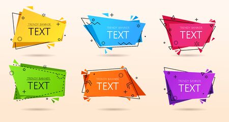 Modern colorful set of trendy abstract banners. Vector bright template banners. Modern style labels Flat geometric shapes of different color with black outline. Template ready for use in web or printのイラスト素材