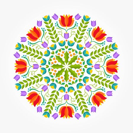Floral flat circle ornament . Cute retro flowers abstract tulp and flower snowflake. Vector illustration. EPS 10のイラスト素材