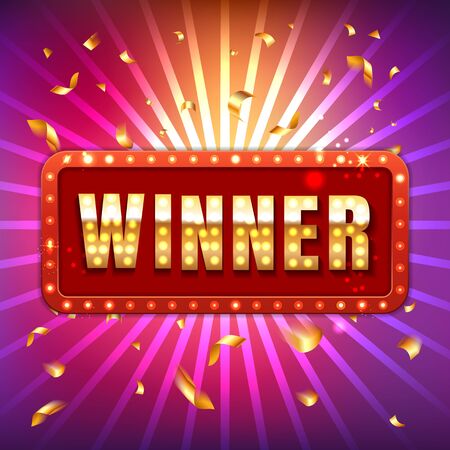 Winner frame label, falling ribbons winner. Vector illustration.のイラスト素材