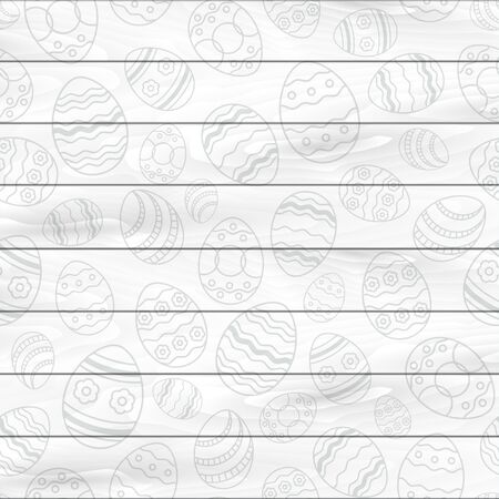 Vector Egg thin line seamless on wood white abstract background. Greeting easter card backdrop illustration EPS10のイラスト素材