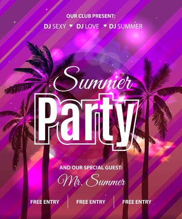 Summer Beach Party Flyer with tropical palm background.のイラスト素材