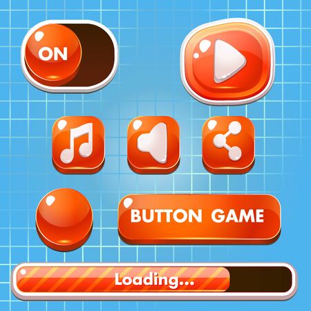 Set of game buttons, progress bars, boosters, icons for user interface design of computer, mobile gamesのイラスト素材