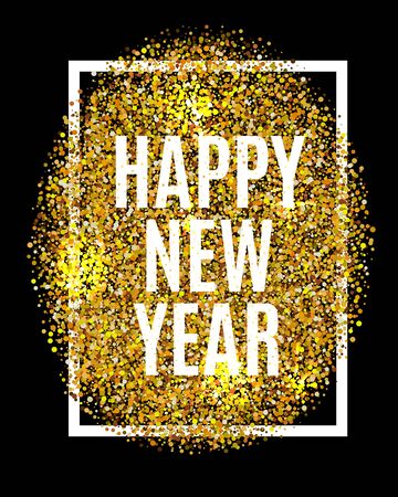 Happy new year. Gold glitter New Year. Gold background for flyer, poster, sign, banner, web, header. Abstract golden background for text, type, quote. Gold blur backgroundのイラスト素材