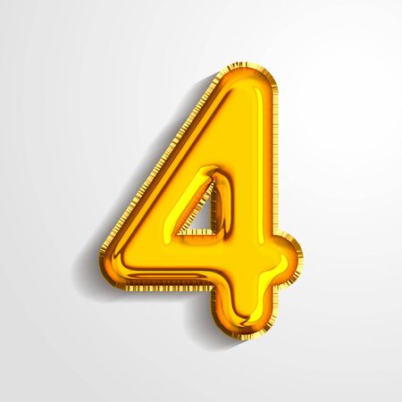 Gold metallic helium alphabet balloon foil number 4 four realistic 3d render air balloon. Collection of golden balloon number set Vector illustration.のイラスト素材