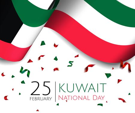 25 february Kuwait National Day Vector Template with flag and confetti with green red and black colors. Design Illustrationのイラスト素材