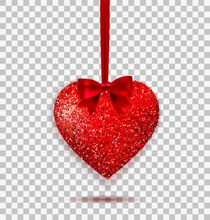 Glitter sparkle heart with a red silk bow on transparent background. Valentine day. vector illustration. EPS 10のイラスト素材