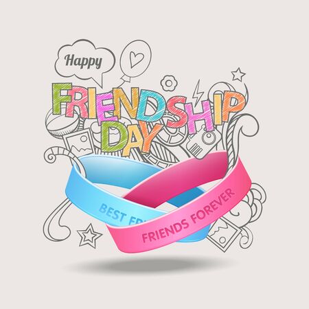Friendship bands with text best friends forever and hand drawn doodle scetch background. Happy friendship dayのイラスト素材