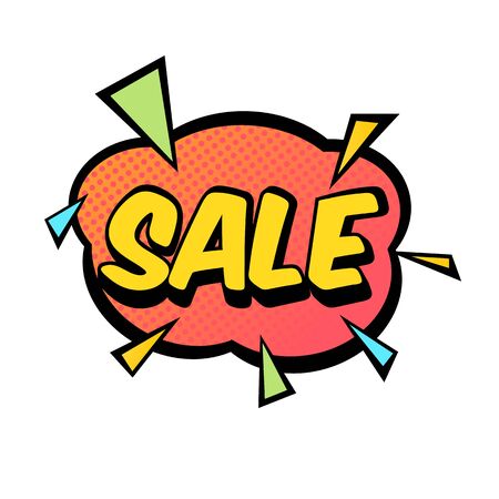 Sale tag in pop art comic style over dotted background isolated on white background. Shopping icon template. vector illustrationのイラスト素材