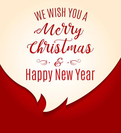 Modern Santa Claus message banner. Red Santa Claus suit, white beard, concept for christmas greeting or invitation card. Xmas greeting template design with Happy New Year. Vector illustration.のイラスト素材