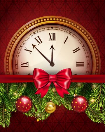 Merry Christmas and Happy new year gold clock with christmas decorations,のイラスト素材